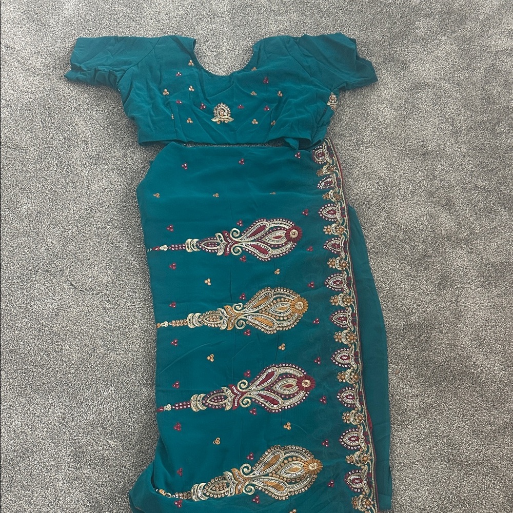 Elegant Teal Embroidered Saree Sari